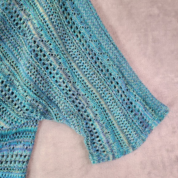 Catherines Womens 3X Blue Open Knit Short Sleeve Sweater Top Plus Size Textured - Picture 3 of 8